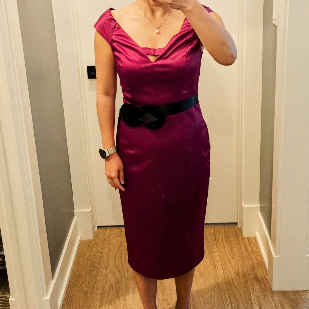 Le Chateau Red Midi Dress with Black Accent